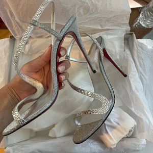 Christian Louboutin Rosalie Strass 100 Silver Size 38